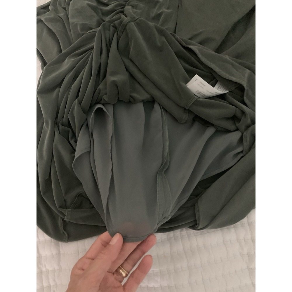 Massimo Duty Cupro Midi Skirt Sz M Knot Detail Army Green Gathered Side Zipper - Picture 14 of 14